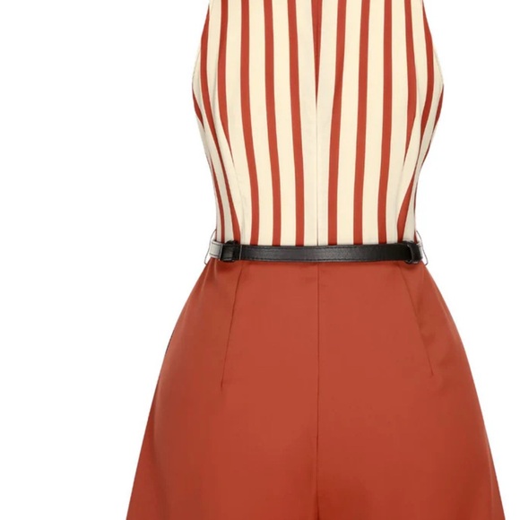 BRICK RED 1940S STRIPED LAPEL ROMPER - Picture 3 of 4